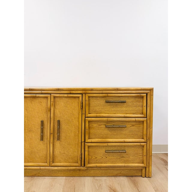 Hollywood Regency Lea Furniture Faux Bamboo Nine Drawer Dresser Vintage Coastal Bedroom Furniture For Sale - Image 3 of 11