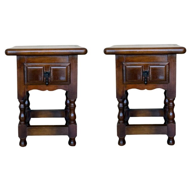 Early 20th Century Pair of Spanish Nightstands with Drawer and Iron Hardware For Sale - Image 10 of 18