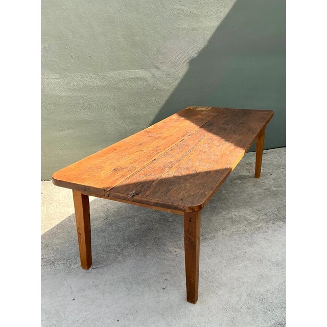 Wood Vintage Rustic Wide Plank Wood Farm Table For Sale - Image 7 of 15