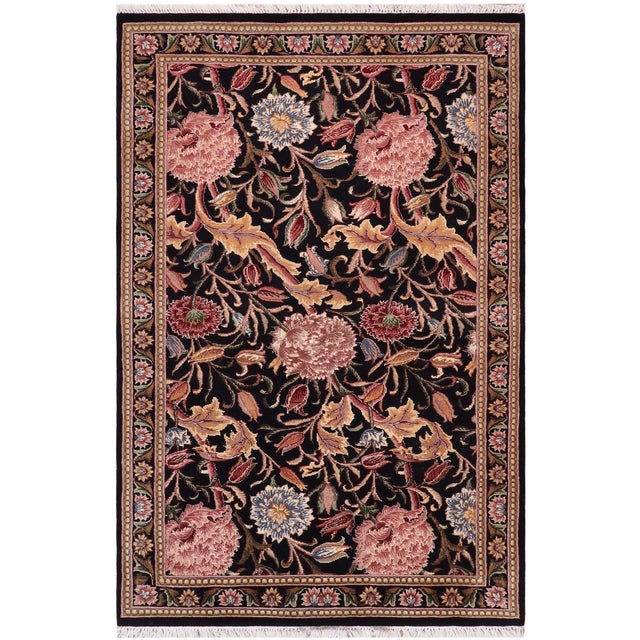 Floral 1990's Pak-Persian Black/Black Wool Rug - 3'0'' X 5'1'' For Sale - Image 9 of 9