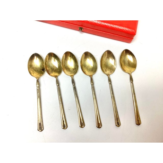 1930s Set of 6 Enamel and Sterling Silver English Demitasse Spoons in Fitted Box For Sale In New York - Image 6 of 8