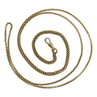 Late 19th Century Victorian 14k Gold 31” Double Cable Link Chain With Dog Clip For Sale