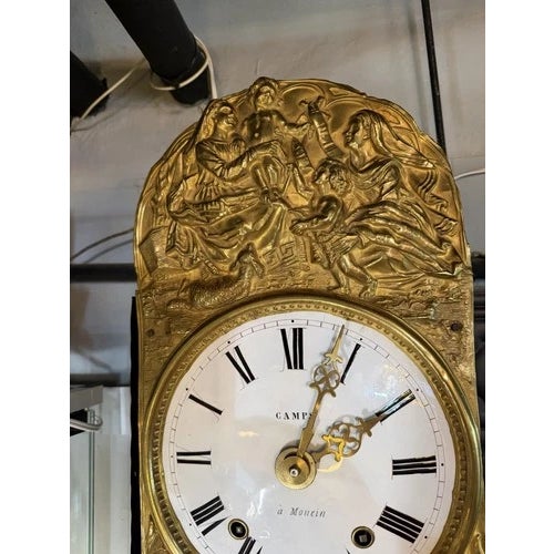 Antique Brass Wall Mount Comtoise Clock Marked Camps a Monein For Sale - Image 11 of 12