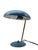 A charming, small Italian table lamp with a blue shade and base, featuring brass details. The blue enamel accentuates the...