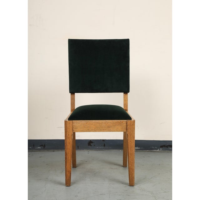 Set of Eight French Oak Dining Chairs in Forest Green Cotton Velvet, C. 1945 For Sale - Image 17 of 18