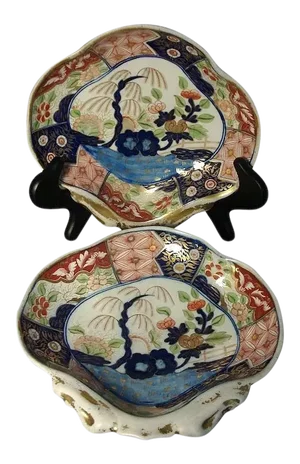 Early 19th Century Coalport Porcelain Imari Shell Shaped Rock & Tree Pattern Dessert Dishes - A Pair