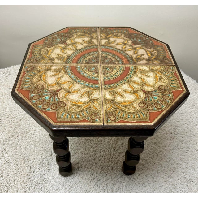 Mid-Century Modern 1960s Mid Century Table With Custom Octagon Tile Top For Sale - Image 3 of 12