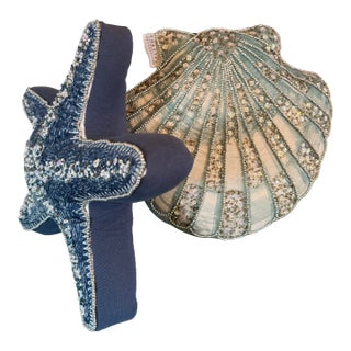 Beaded Seashell and Starfish Pillows, Set of 2 For Sale