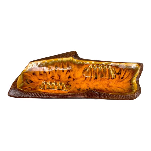 Mid-Century California Pottery Orange Drip Glazed Centerpiece Cigar Ashtray For Sale