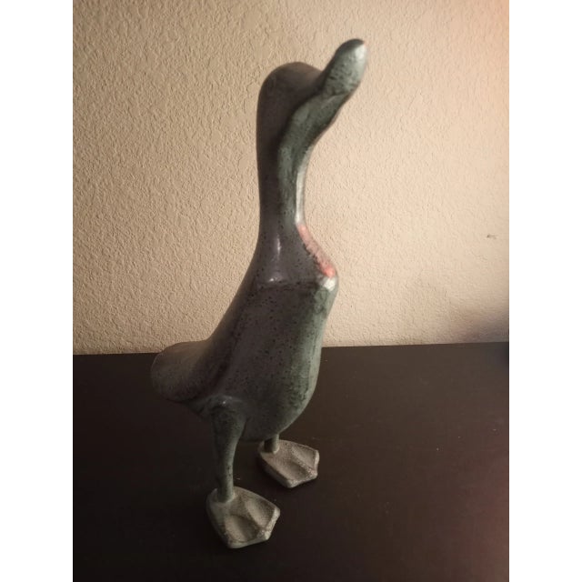 1980s Solid Bronze Duck Sculpture With Patina For Sale In Dallas - Image 6 of 6