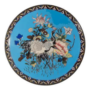 19th Century Japanese Restored Cloisonne Enamel Charger Plate With Cranes