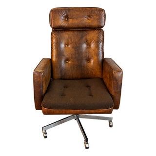 1970s Eck-Adams Brown Tufted High-Back Executive Office Chair For Sale
