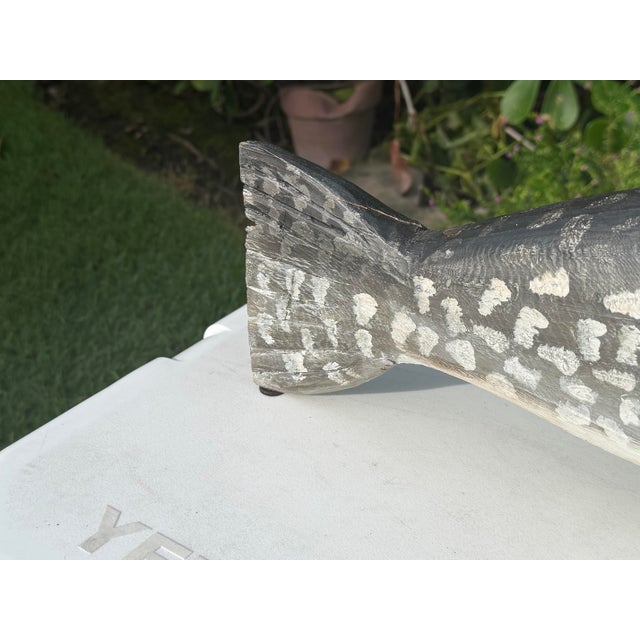 Wood Vintage Large Hand-Carved Folk Art Fish Centerpiece With Hand-Forged Steel Fins For Sale - Image 7 of 12