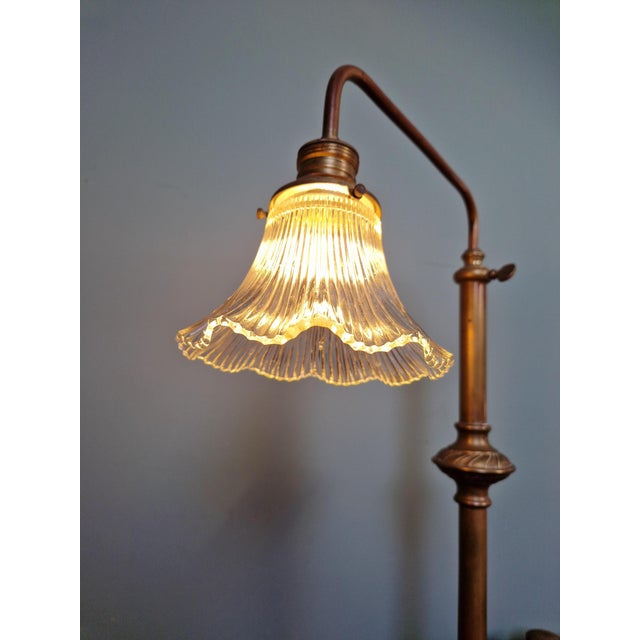 Large Brass, Wood, and Clear Fluted Glass Desk Lamp, 1930s For Sale - Image 14 of 16