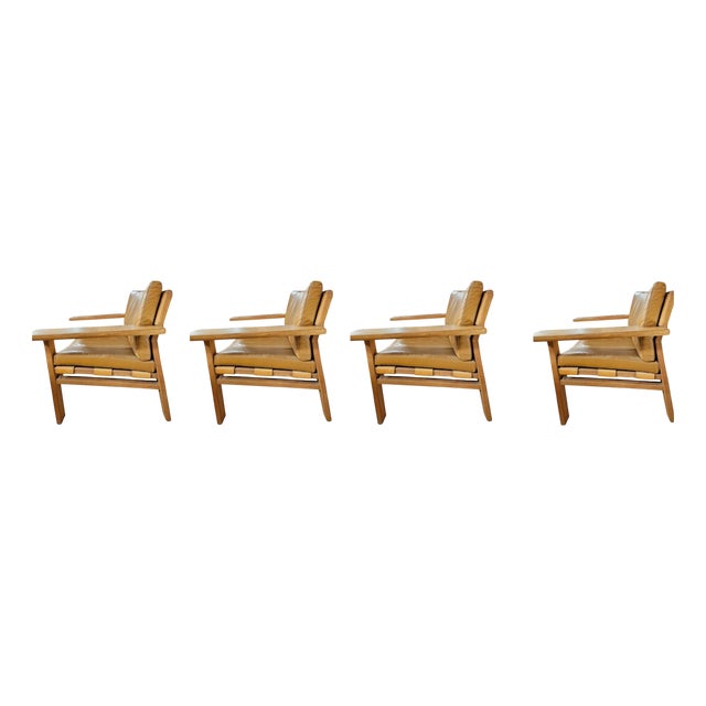 Vintage Danish Oak Lounge Chairs in Cognac Leather by Kurt Østervig, 1960s, Set of 4 For Sale