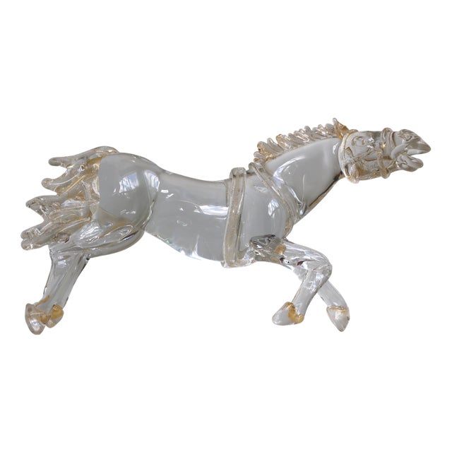 Mid-Century Italian Murano Glass Horse Sculpture with 24 Karat Gold by Arnaldo Zanella, 1970s For Sale