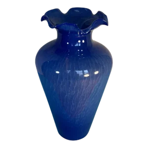 Murano Blue Ruffled Art Glass Vase