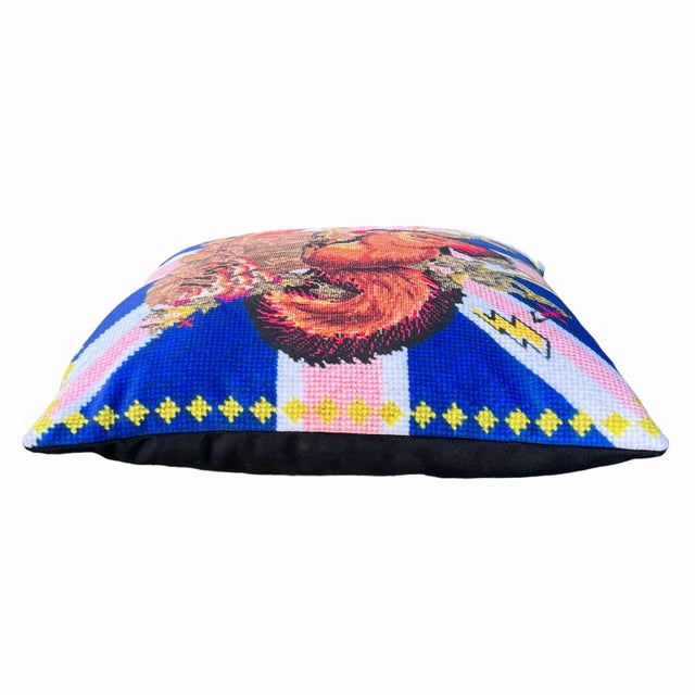 Velvet "Punk Squirrel" Feather Down Pillow, Custom, Original For Sale - Image 4 of 5