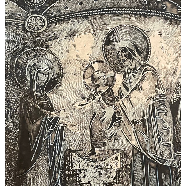 Ink and watercolor on heavy paper of a 12th century fresco, probably by a student of art or architecture from the...