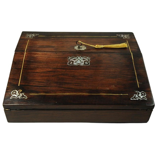 Metal 19th Century Rosewood Writing Slope with Inlay, Set of 5 For Sale - Image 7 of 13