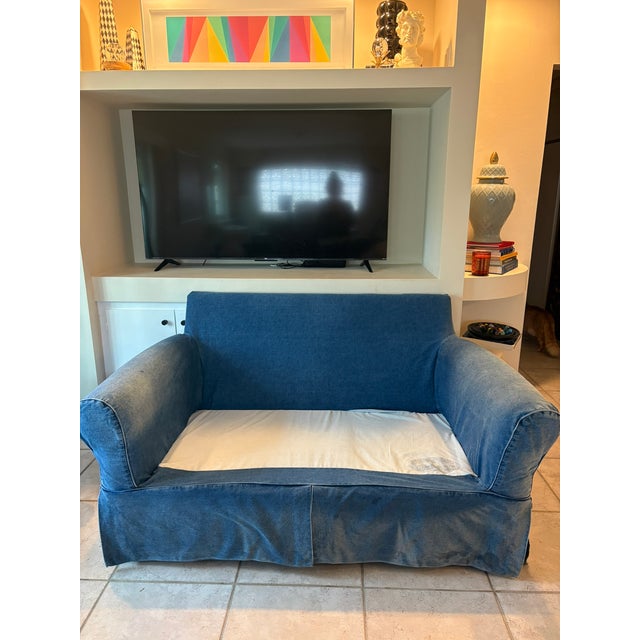 Ralph Lauren Custom Made Vintage Blue Jean Denim Slipcovered Sofa in the Manner of Ralph Lauren For Sale - Image 4 of 12