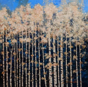 Contemporary White Birch Tree Painting on Gallery Wrap Canvas.