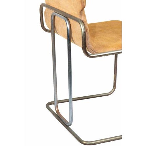 Set of 6 chairs, tubular steel and fabric. 1970s. Seat width 50 Depth 40cm Seat height 40cm Seat back height 75 Good...