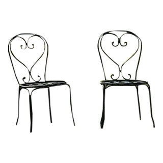 Set of Two French Wrought Iron Garden Chairs Circa 1960s W/ Heart Backs For Sale