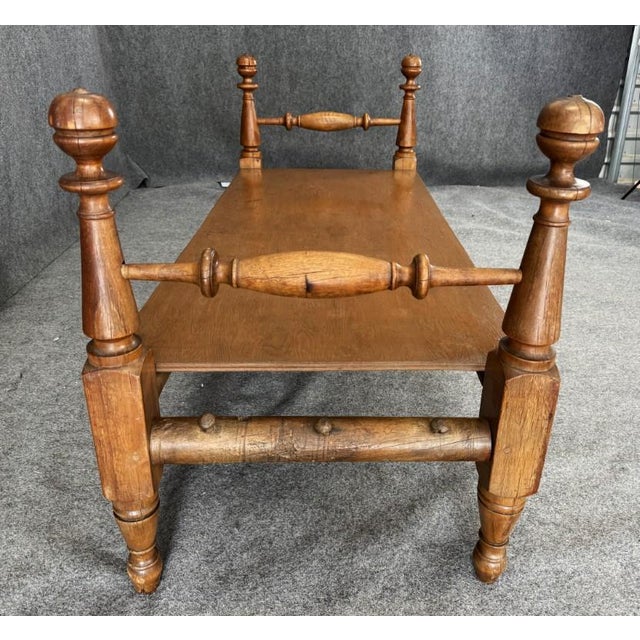 Antique Oak Turned-Post Quilting Frame Bench For Sale In Raleigh - Image 6 of 12