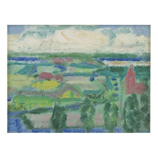 Leo Thellefsen, Modernist Country Landscape, 1983, Oil Painting For Sale