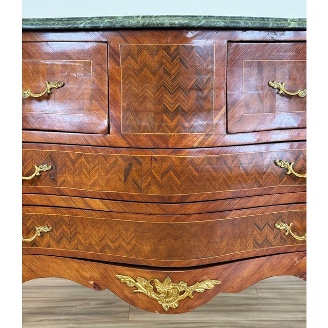 Vintage French Louis XV Style Marble Top Commode Bombe Chest For Sale - Image 4 of 18