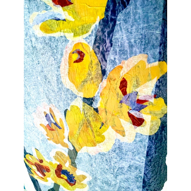 The pieces of the collage are made out of very thin tissue papers which create contrasts and color veils. The work creates...