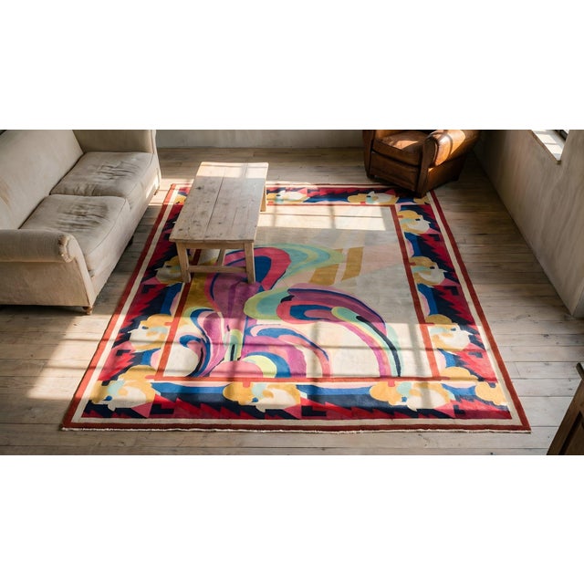 1920s Ivory Abstract Floral Antique Chinese Art Deco Rug 9' X 11'6" Handknotted Wool Carpet For Sale - Image 11 of 13