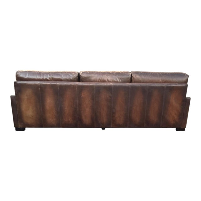 Chocolate 1980s Large Deep-Seated Two-Tone Brown Leather Sofa With Vintage Patina For Sale - Image 8 of 12