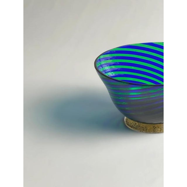 Filigrana Murano Glass Bowl with Green and Blue Stripes, Italy, 1970s For Sale - Image 9 of 10