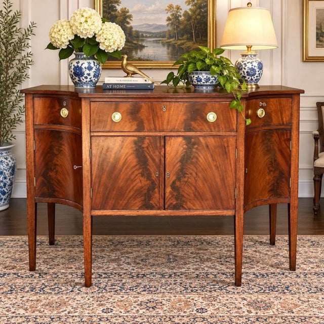 Antique Flame Mahogany Federal Sheraton Breakfront Sideboard | Buffet | Credenza For Sale - Image 4 of 10