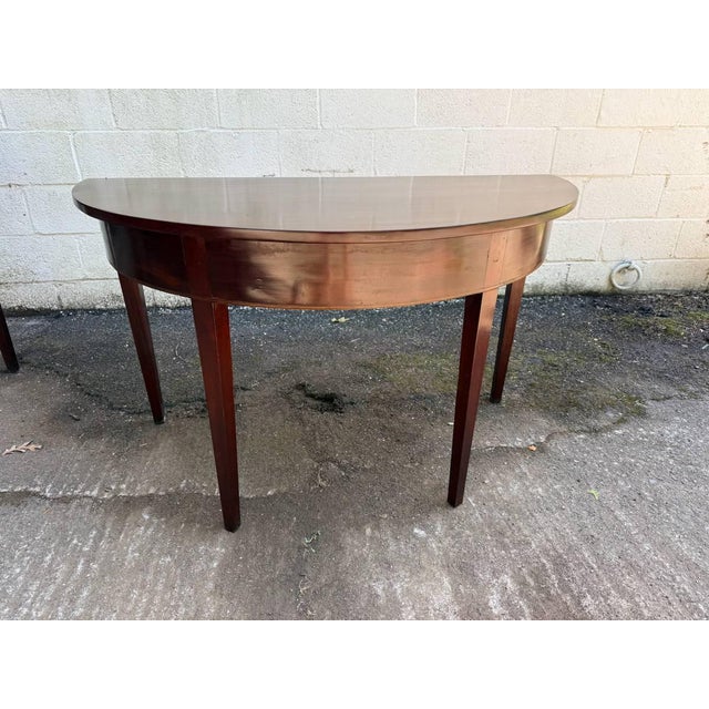 Pair of Antique Federal Style Mahogany Demilune Consoler Tables For Sale - Image 15 of 17
