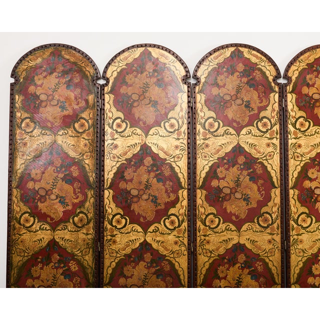 Spanish Colonial Baroque Style Painted Leather Eight Panel Screen For Sale In Sacramento - Image 6 of 18