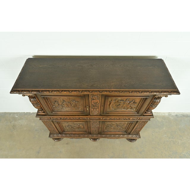 Antique Danish Renaissance Revival Carved Oak Bar Cabinet, Circa 1890s For Sale - Image 13 of 16