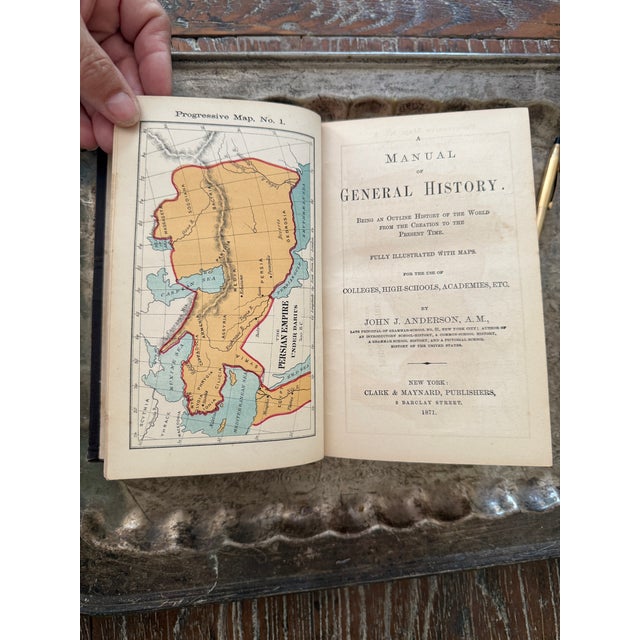 1871 a Manual of General History by John J. Anderson, Antique School History Book With Hand-Colored Maps For Sale In Chicago - Image 6 of 10
