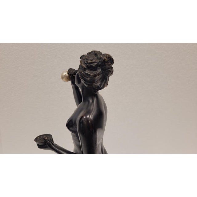 German Artist, Art Nouveau Woman Blowing Bubbles, Bronze and Marble, 1920s For Sale - Image 14 of 18
