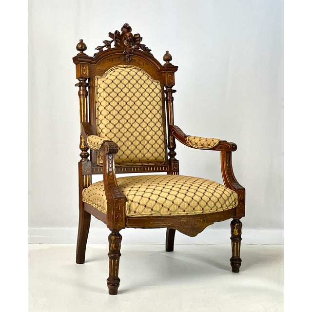 Gold 19th-Century Italian Renaissance Revival Carved & Gilt 3-Piece Parlor Suite – Settee & Armchairs For Sale - Image 8 of 18