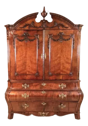 1750 Dutch Plum Pudding Mahogany Linen Press