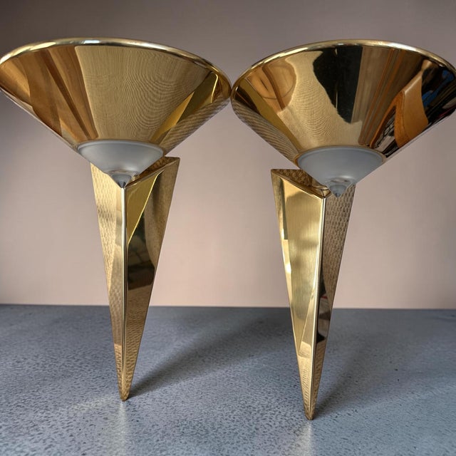 Vintage Postmodern Gilt Metal and Glass Wall Lights from Hustadt Leuchten, Germany, 1980s, Set of 2 For Sale - Image 9 of 9