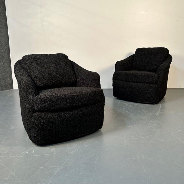 Black Mid-Century Modern Black Boucle Tub / Swivel / Lounge Chair, Faux Fur For Sale - Image 8 of 12