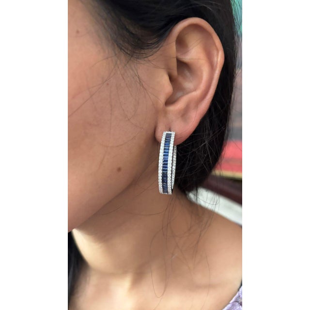 Natural diamond 2.75cts & blue sapphire 7.41cts earring in 18k gold For Sale - Image 10 of 18