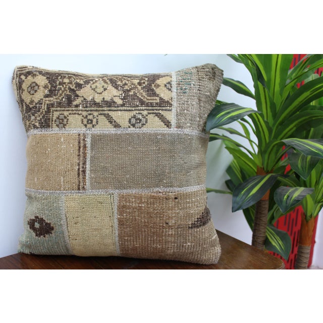 Beige Turkish Vintage Rug Decorative Pillow Cover - 19"x19" For Sale - Image 8 of 11