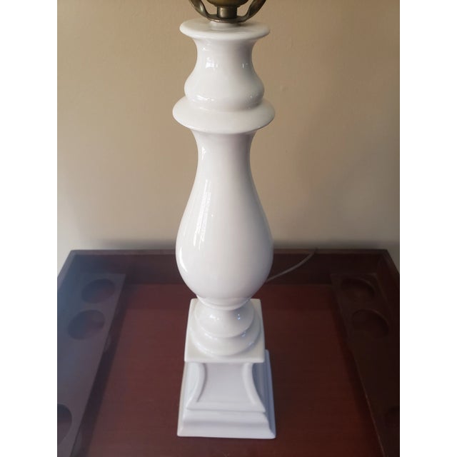 Vintage White Porcelain Lamp With Crewel Work Shade For Sale - Image 10 of 11