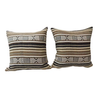 Black and Brown Woven Square Decorative Pillows - A Pair For Sale