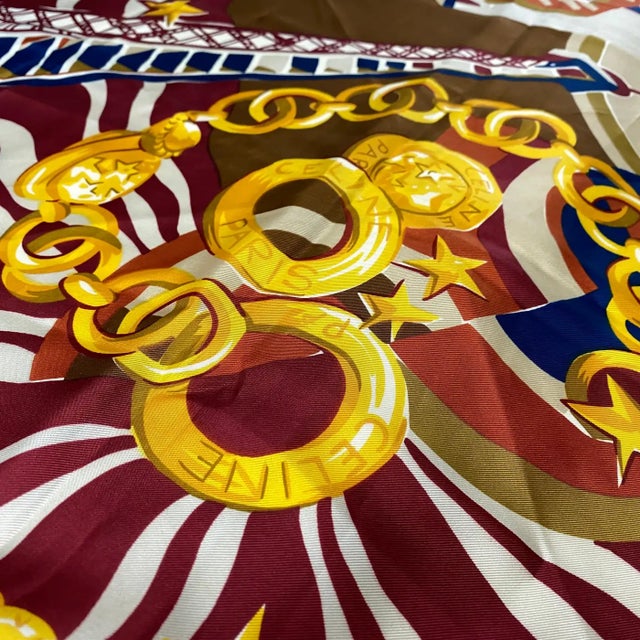 Textile 1990s Vintage Large Silk Foulard by Celine Paris For Sale - Image 7 of 12